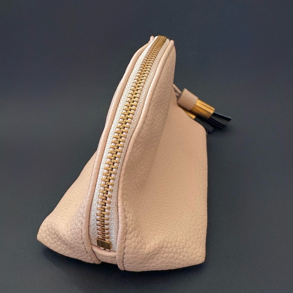 Anthropologie Dome Cosmetic Pouch Blush Pink Pebbled Vegan Leather Large Tassels - Picture 4 of 11